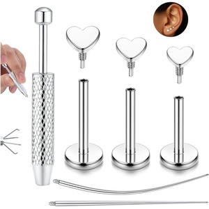 image:imageORAZIO 1618G Flat Back Earrings for Women Hypoallergenic Surgical Steel 14K Gold Silver Plated Internal Thread Stud Piercing Jewelry for Helix Tragus Cartilage Conch Nose Lip Labret Medusa PiercingSilver PlatedHeart