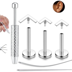 image:imageORAZIO 1618G Flat Back Earrings for Women Hypoallergenic Surgical Steel 14K Gold Silver Plated Internal Thread Stud Piercing Jewelry for Helix Tragus Cartilage Conch Nose Lip Labret Medusa PiercingSilver PlatedTriangle