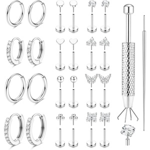image:imageORAZIO 16G18G20G Flat Back Earrings for Women Threadless 316L Surgical Steel Stud Hoop Earrings Push in Nose Studs Hypoallergenic Cartilage Earring Stacks Labret Helix Tragus Conch Piercing JewelrySilver Plated